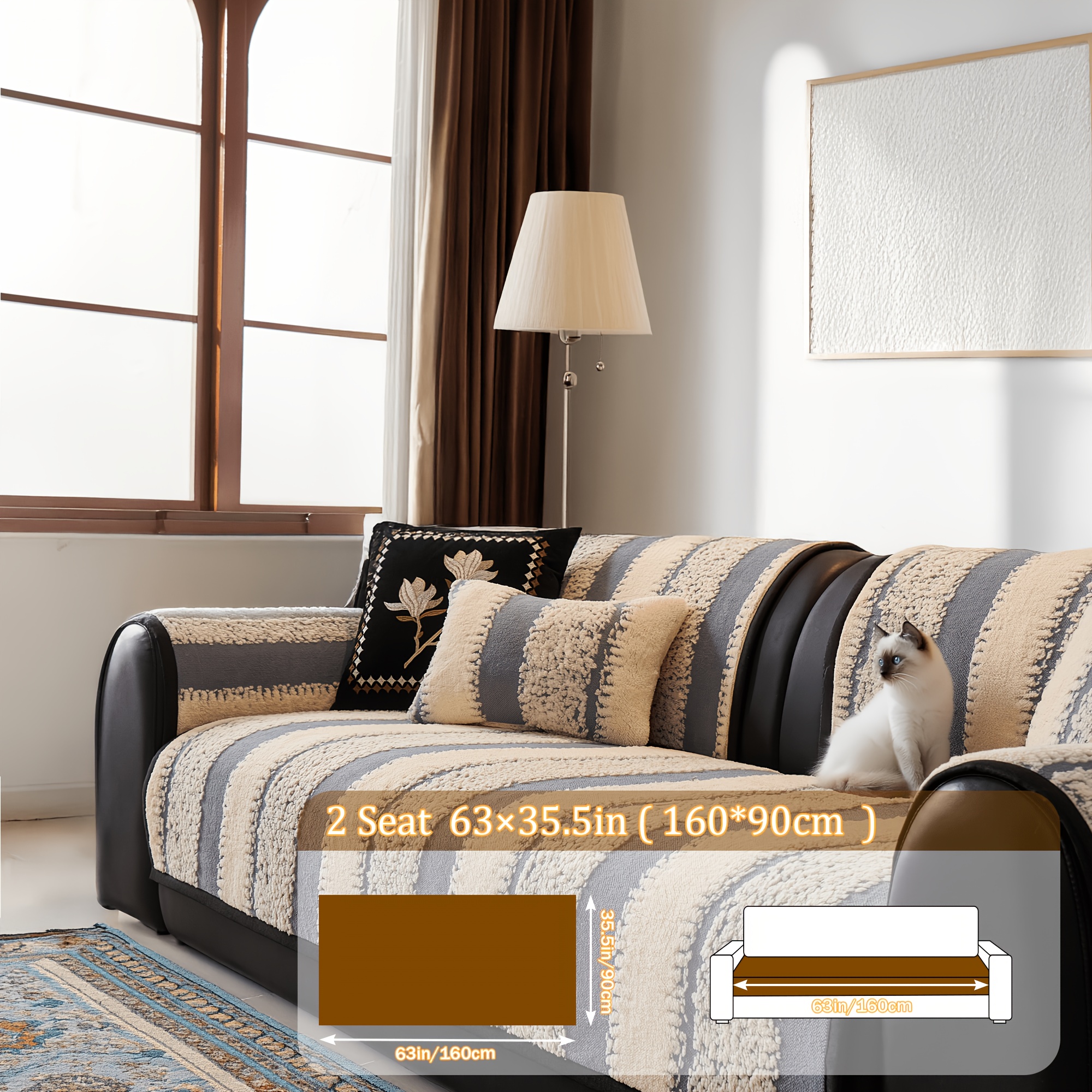 TEMU 1pc Non-slip Sofa Slipcover | Pet-friendly Machine Washable Soft Fabric | Straight Striped Couch Cover For 2/3/4 Seater | Furniture Durable