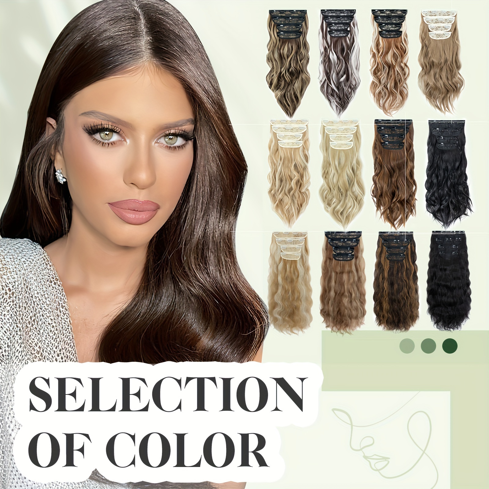 balayage 22 inch clip in hair extensions 4pcs long wavy thick highlighted clip in hairpieces curly synthetic   hair extension for women daily use brown bleach blonde black christmas and halloween gift details 6