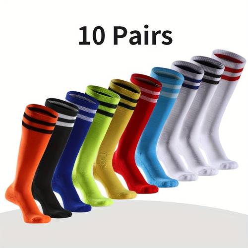 10 pair pack soccer socks high calf socks for men women adults and teens knee high thick towel sports socks non slip and breathable