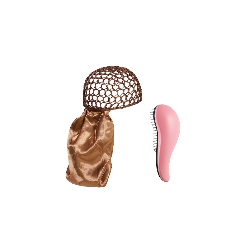 TEMU Set de : Red de Cabello Tejida y Gorro Envoltorio con Cepillo Alisador, Gorro de Dormir con Forro de Satén, Kit para el Cuidado del Cabello en