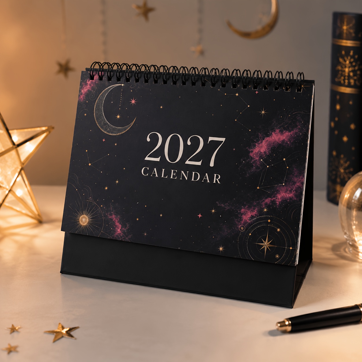 TEMU 1pc Vintage Pattern 2027 Desktop Desk Calendar, Creative Metal Spiral-bound Planner, Stylish Monthly Reminder Calendar, Suitable For Office And