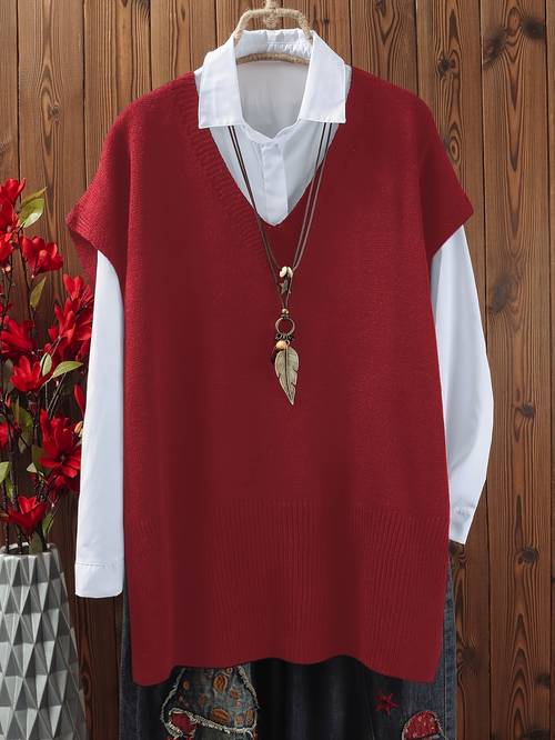 plus size plus size womens plus size v neck slit solid color sweater top