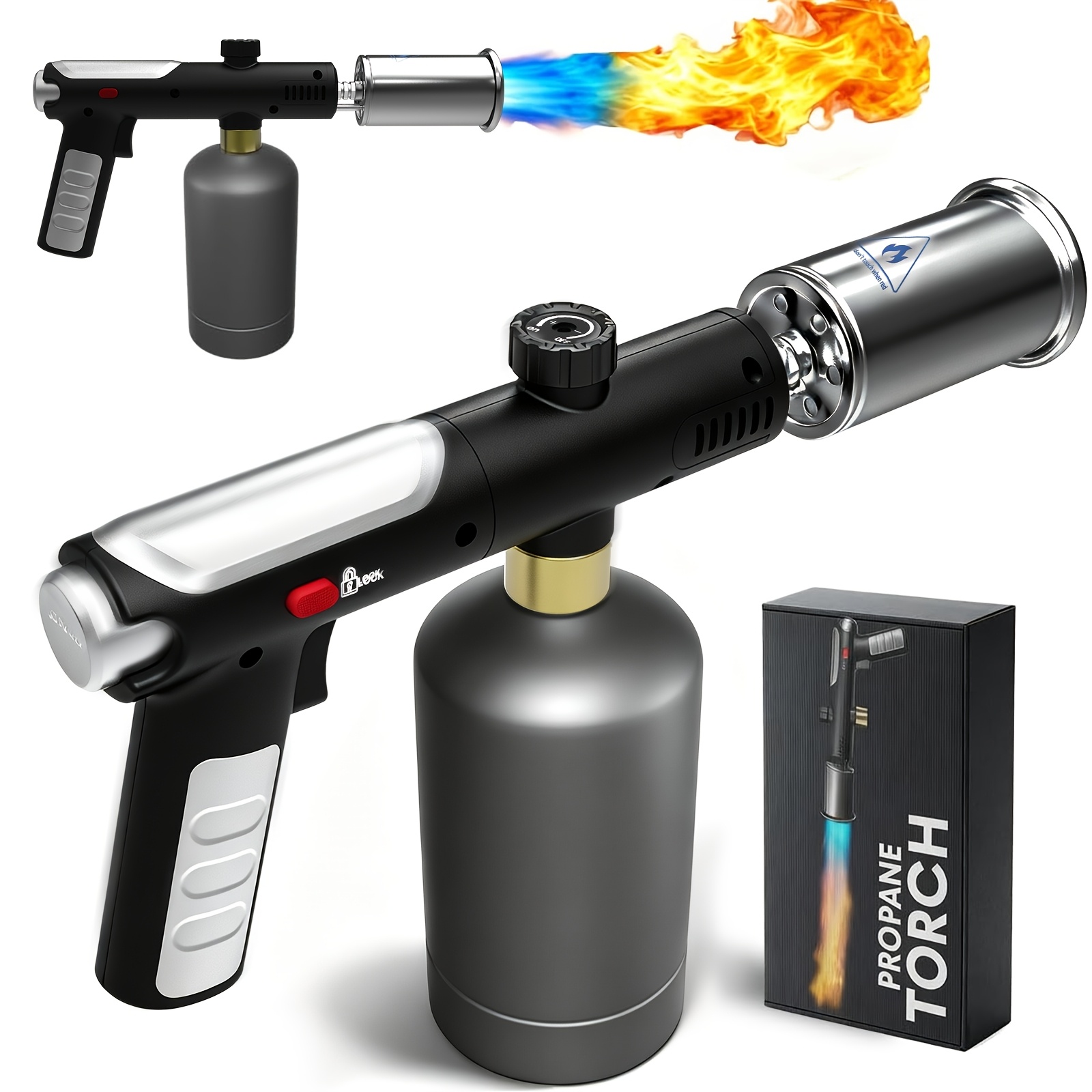 TEMU Propane Torch Gun, , Black | Safety Lock, Adjustable Flame For Charcoal Lighting, Grilling, Sous Vide, Bbq, And Kitchen Food Searing (tank Not