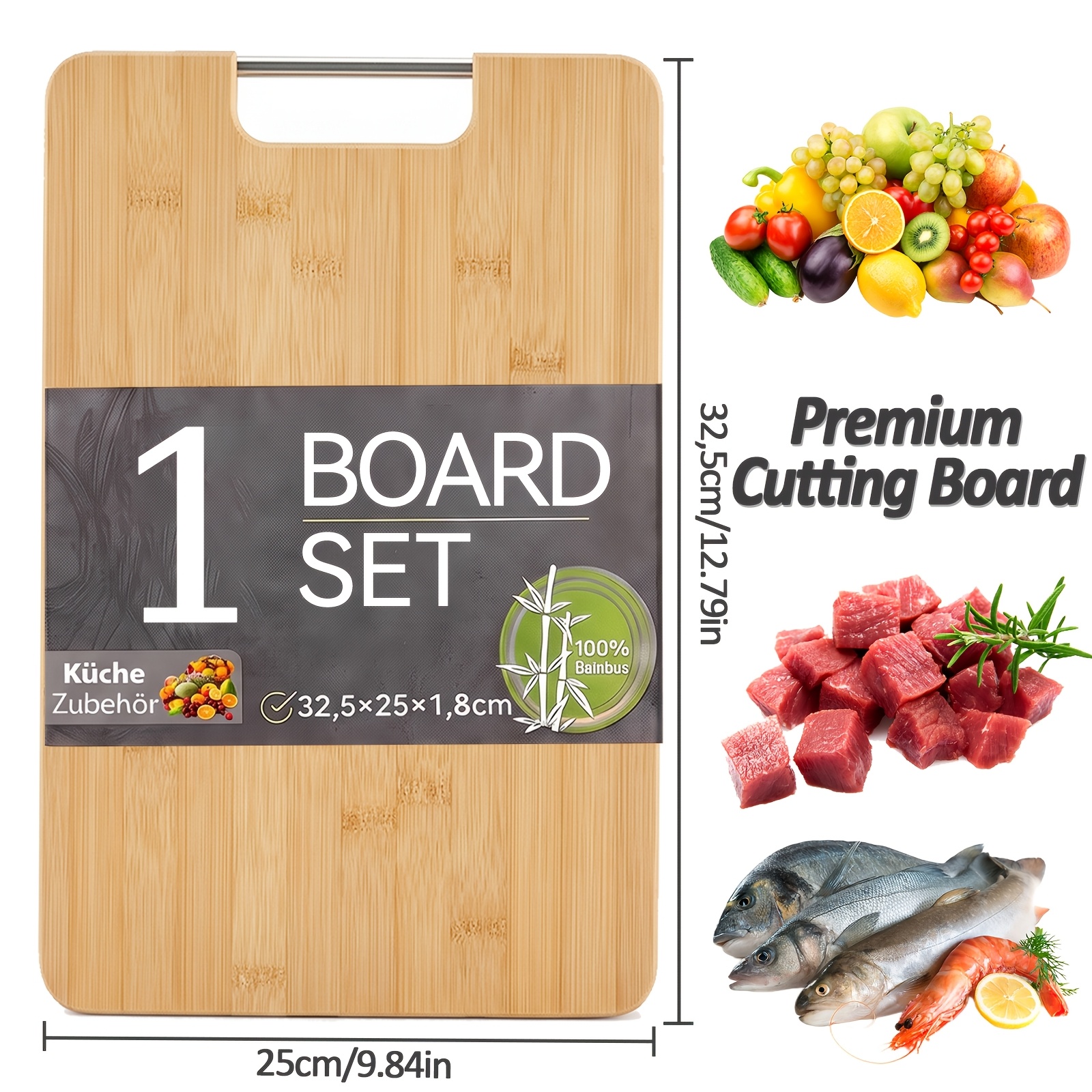 TEMU 1pc Bamboo Cutting Board 0.7in Thickened Design, Built-in Handle, Durable Construction, Easy To Clean, Bamboo Chopping Board, Suitable For Meat,