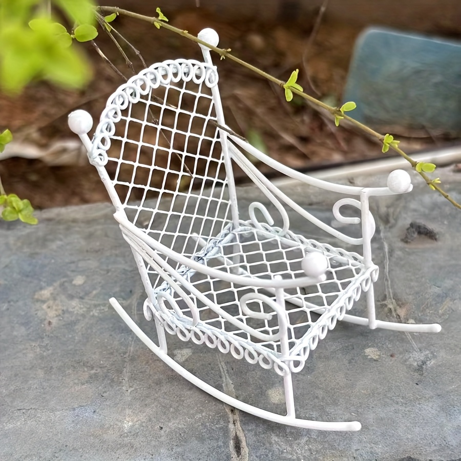 Image of 1pc Retro Mini Wrought Iron Rocking Chair, Perfect For Dollhouses, Outdoor Tea Tables, Living Rooms, Tv Stands, Offices, And Study Rooms.