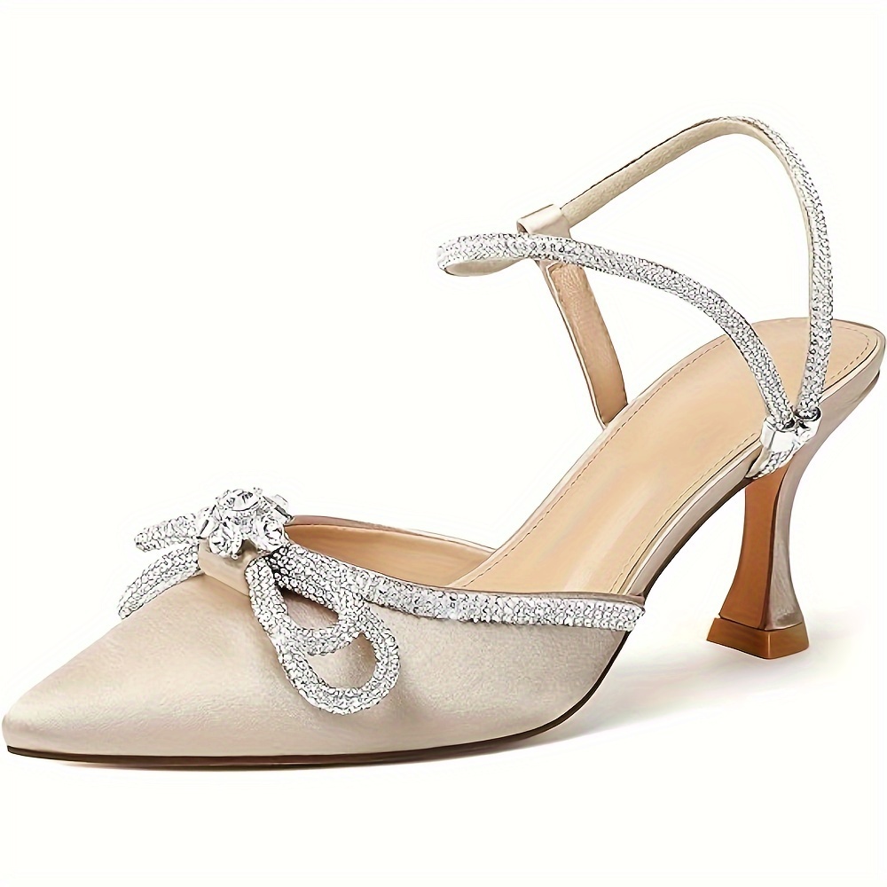 

Women's Closed Toe Wedding Low Heel Slingback Clear Kitten Heels, Adjustable Strap Pointed Toe Bow Pumps High Heeled Prom Dress Shoes