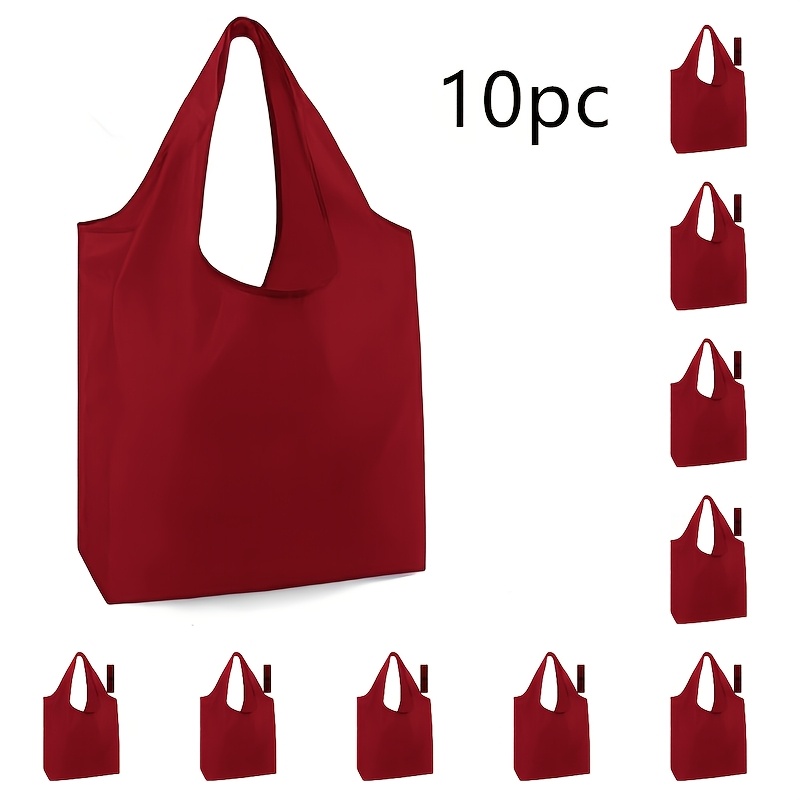 TEMU 10pcs Customizable Colored Collapsible Shopper Bags - Durable, Reusable, Washable Polyester With Sturdy Handles - Use, Travel And The Office!