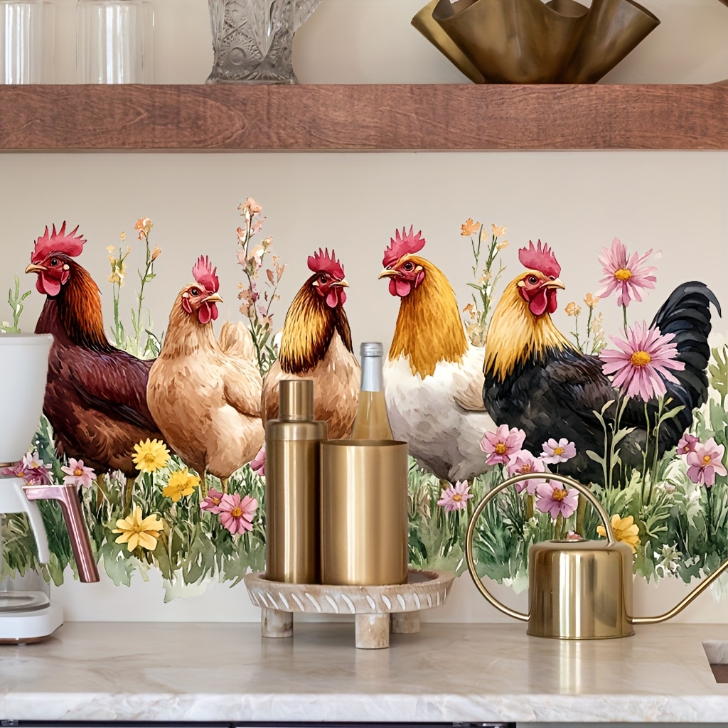 1pc of a Chicken Flock Sticker Standing Among Flowers – Iets van Alles ...