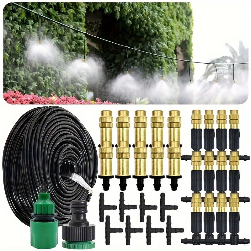 

Plastic Drip Irrigation Kit With Universal Thread Copper Nozzles - Manual Operation Garden Watering System For Cooling And Humidification, No Electricity Or Battery Required