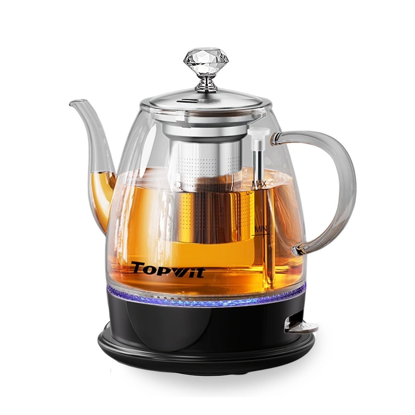 TEMU 2026 New Year Electric Glass Kettle, For Hot Water, Tea And Coffee Dual Purpose Design, Bpa-free, 1l Pour Over Removable Stainless Steel Infuser, Auto-shut Off And Boil-