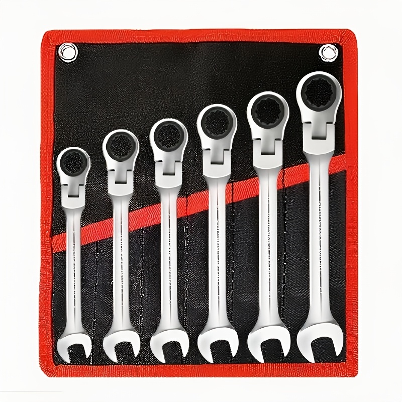TEMU 6pcs Activity Head Chrome Vanadium Steel Ratchet Wrench, Ratchet Wrench Set, Adjustable From 6-12mm, Suitable For Home Decoration And Car