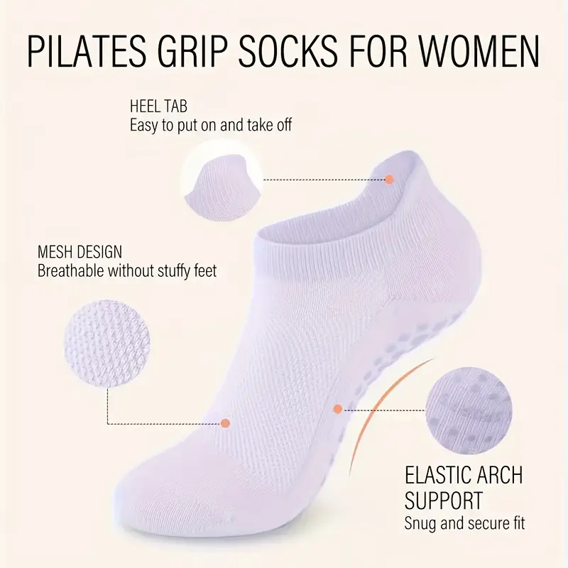 6 pairs grip pilates socks for women non slip yoga athletic socks for barre ballet barefoot workout details 3