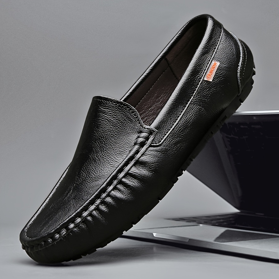 

Men's Genuine Leather Loafers - Casual Slip-on Sports Style Shoes, Solid Color, All-season, Square Toe, Rubber Sole, Comfortable Pu Insole, Luxurious Business Casual Footwear