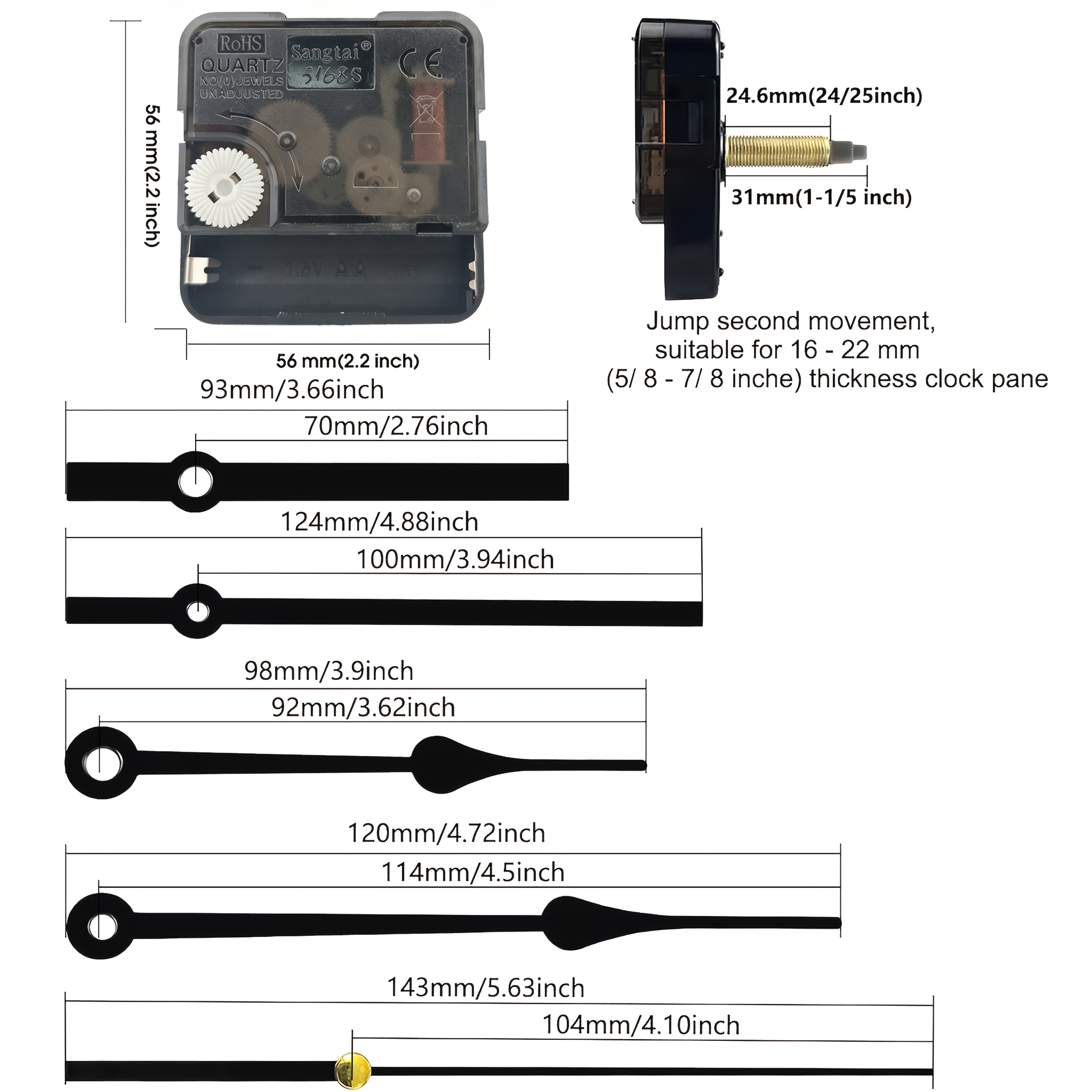 TEMU Kit orologio silenzioso da 1 con 2 di , per riparazione, sostituzione e fai da te di orologi da parete/da tavolo. 2 opzioni di lunghezza albero: