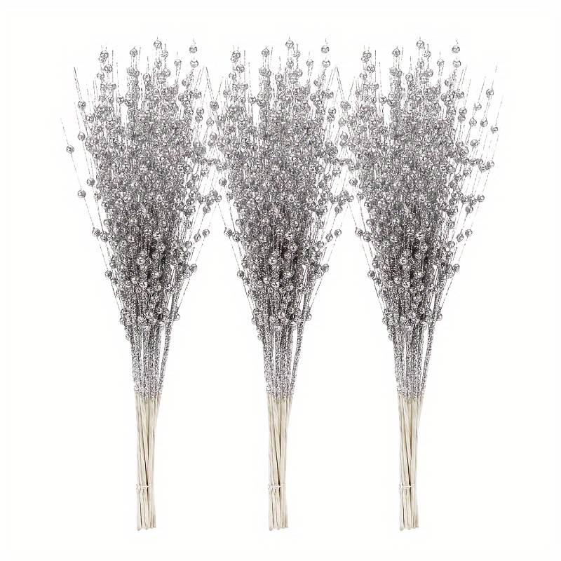 

10pcs Sparkling Stems - Artificial Beaded For Christmas Tree, Vase Decor &
