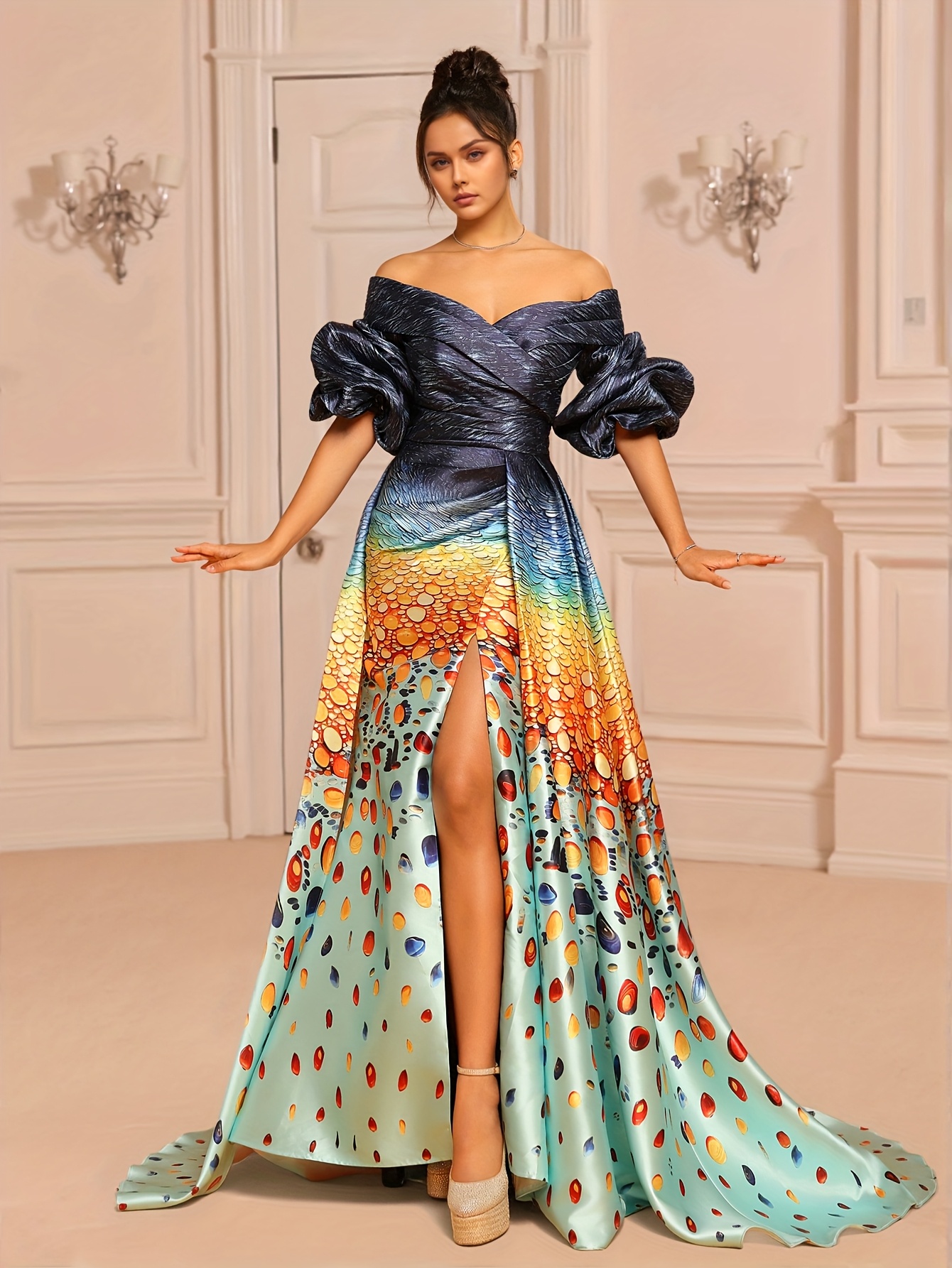 womens elegant shoulder v neck evening gown long sleeve Temu Bahrain