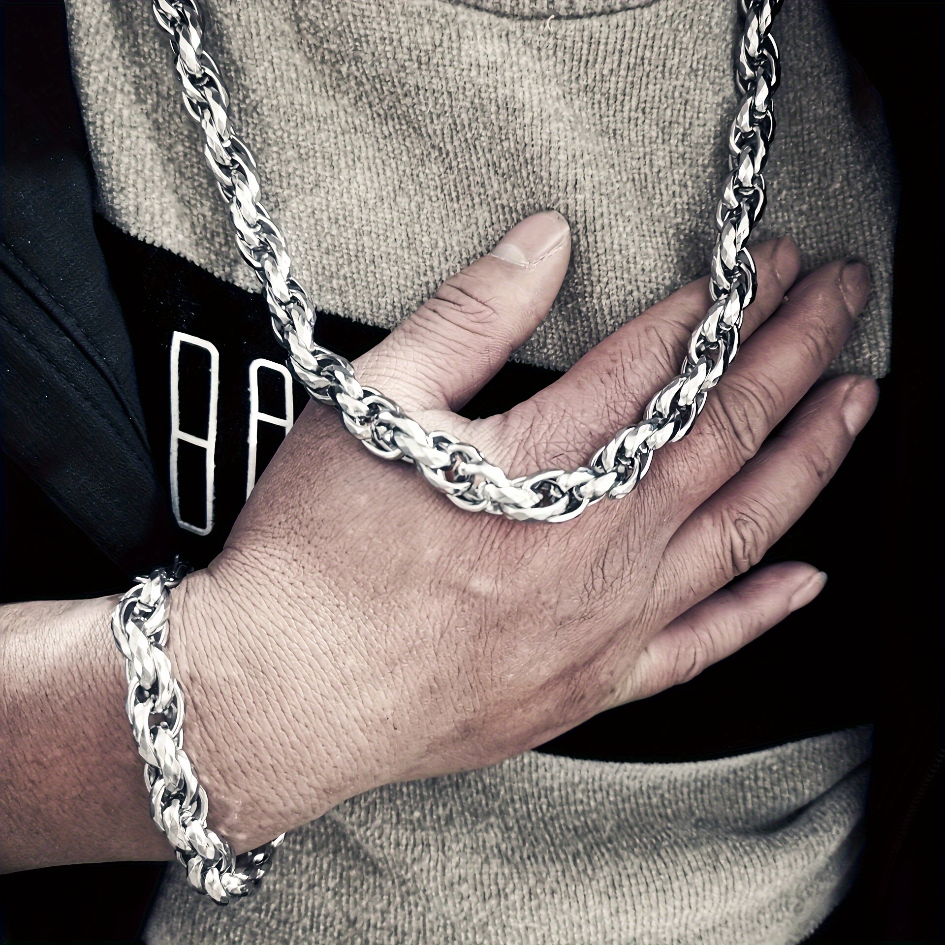 Stainless Steel Twisted Large Chain Bracelet & Necklace Set