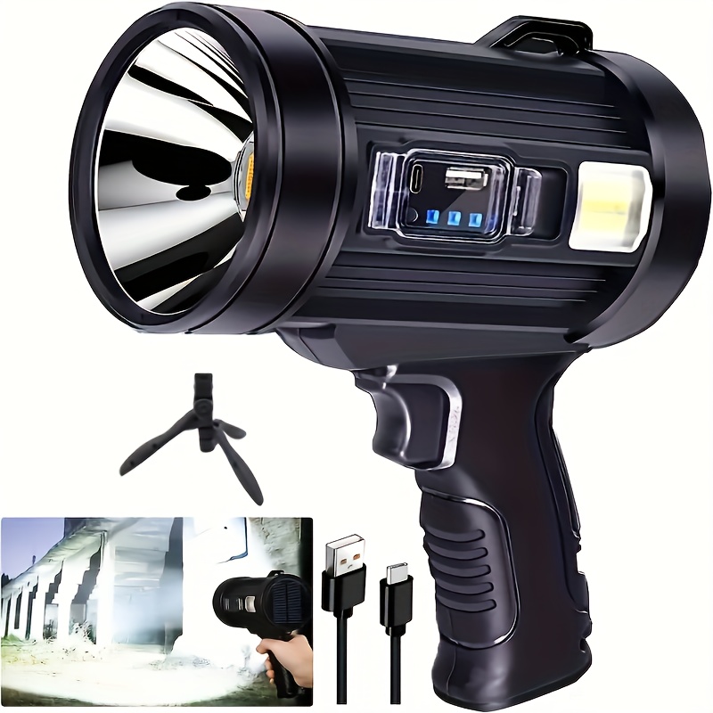 

Portable 1000lumen Rechargeable Spotlight, Led Flashlight Extra , Solar Cob Spotlight With 6 , Color Changing Lenses, Flashlight, Large Outdoor Handheld For Hunting, Camping, Boating, Hiking