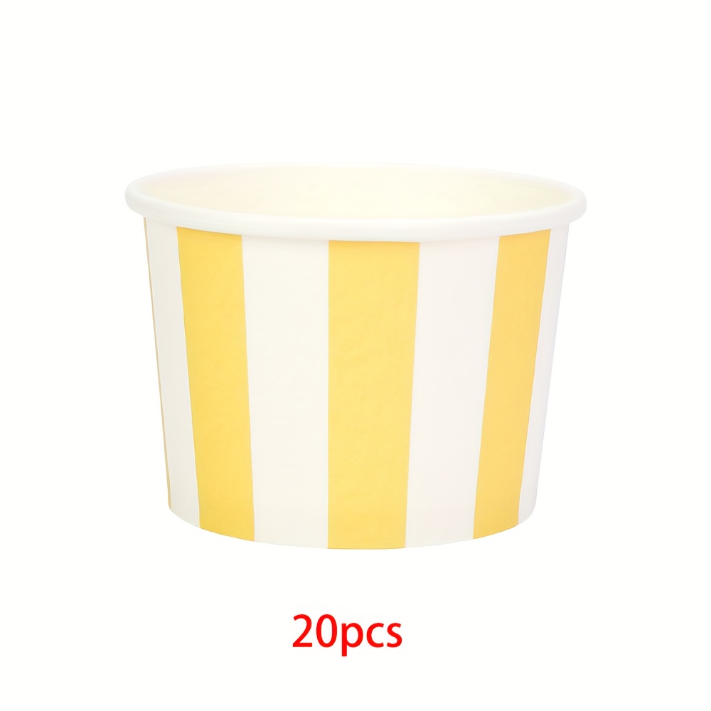 E-shop 10/ Stück Elegante Gelb-Weiß Gestreifte Partybecher mit abgerundeten Kanten - Lebensmittelechte Papierschalen für Eiscreme, Desserts, Suppe -
