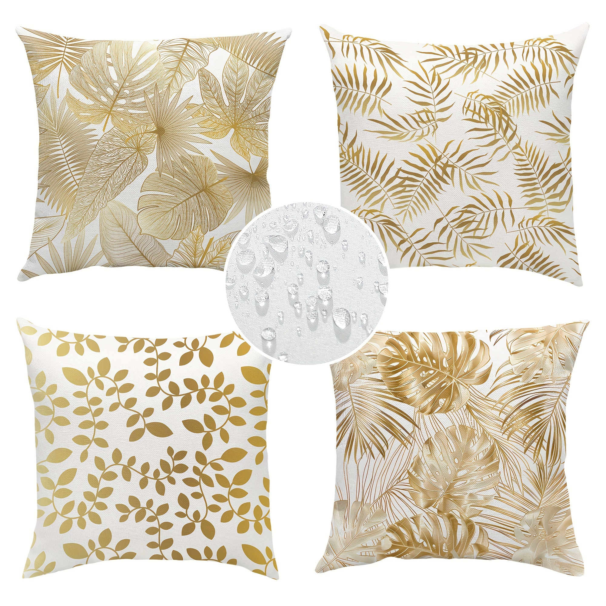 

4pcs Set Of Waterproof Outdoor Throw Pillow Covers - & , Golden & White, 18x18 Inches - Patio, Garden, And Deck Furniture Decor