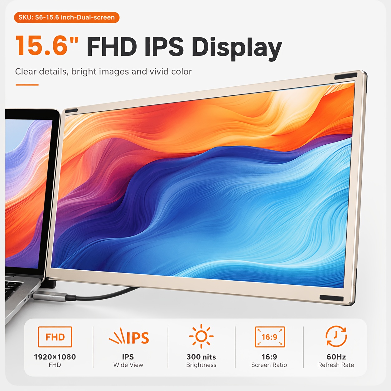Laptop Screen Extender 14 / 15.6 Inch Dual Screen Portable Monitor, 1080P FHD IPS Screen, 178° Wide Viewing Angle, High Color Gamut, Plug And Play Three-Screen Expansion, Widely Compatible, USB-C/HDTV Video Output, Foldable External Monitor