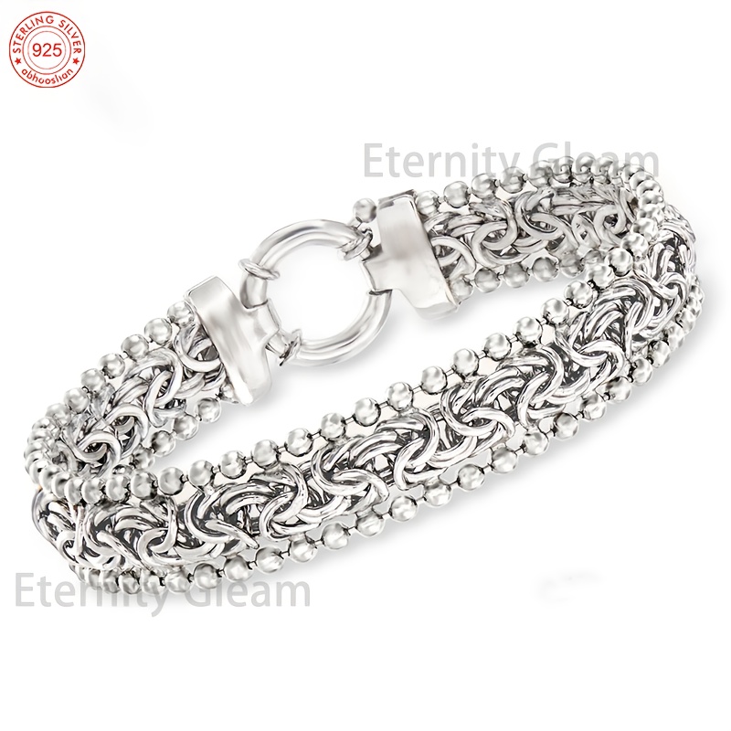 TEMU 925 Sterling Silvery Byzantine Bead Bracelet, Women's Bracelet, High-quality Product, Fashionable, Elegant And Luxurious, Gift For Wife,