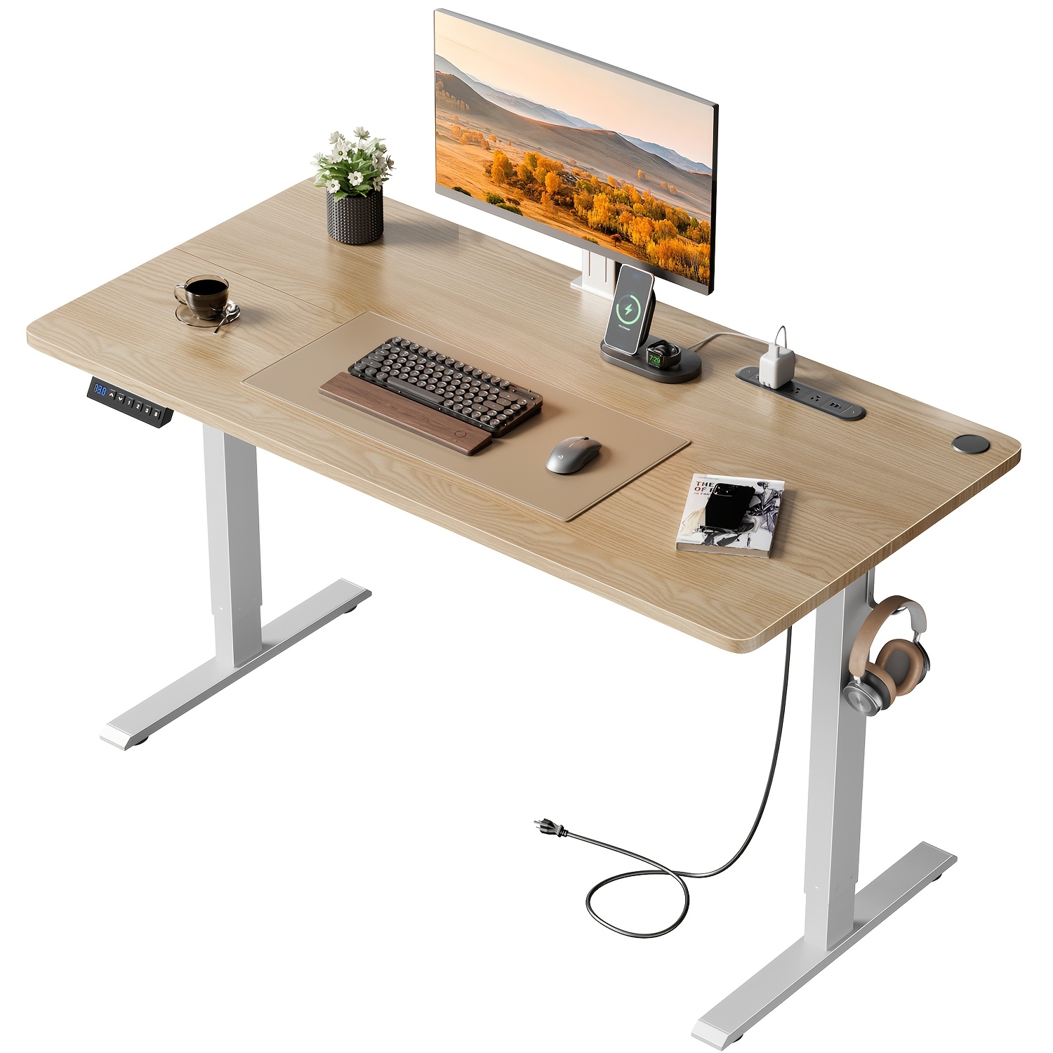 adjustable standing desk with desktop socket and usb port ergonomic electric sit stand computer desk height adjustable office study bedroom   Product details 11