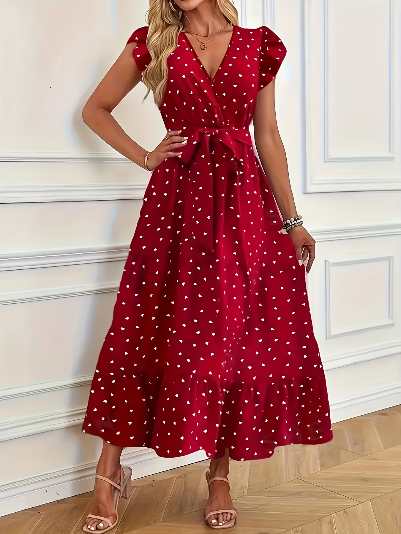 elegante rode jurk met v hals geborduurde Temu Netherlands