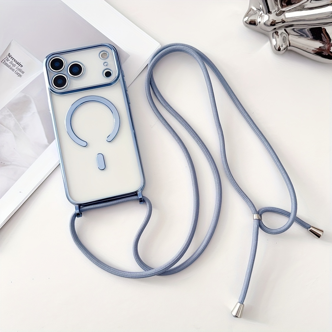 TEMU para Teléfono - Lujosa Transparente con Cordón Colgante Tipo Collar Compatible con iPhone 17 Pro Max 17 Pro Air 16 15 14 13 12 Pro Max 11,