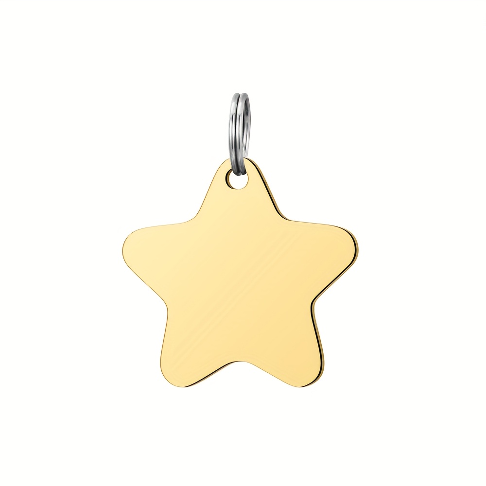 TEMU 6pcs Star-shaped Blank Diy Pet Id Tags For Collars, Laser-engravable Stainless Steel Material, Engrave Your Pet's Name And Owner's Phone Number