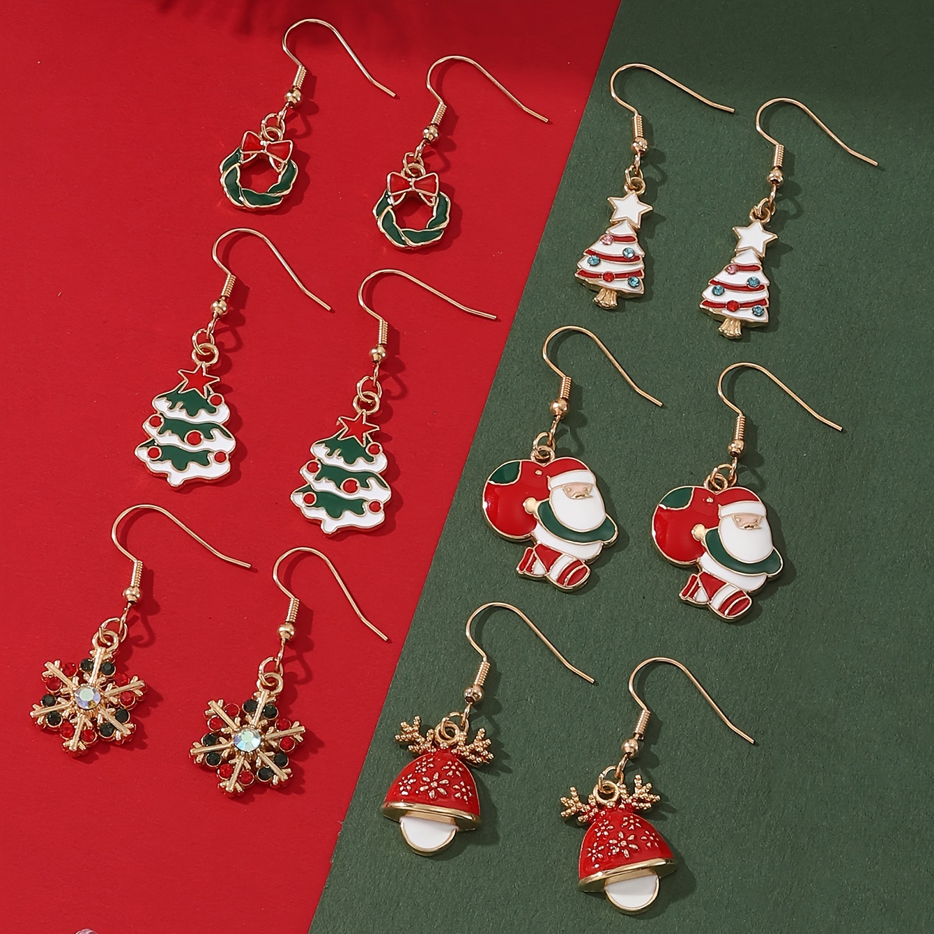 

12 Pairs Of Festive Christmas Tree Earrings - Zinc Alloy With Water Drill Details - Perfect For Holiday Parties And Everyday Wear