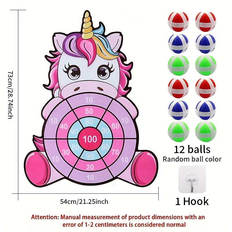 Image of New Large Unicorn Sticky Ball Dart Board Toy For Children's Puzzle, Parent Child Indoor And Outdoor Interactive Game, Popular Party Game For Children, Small Ball Color Random
