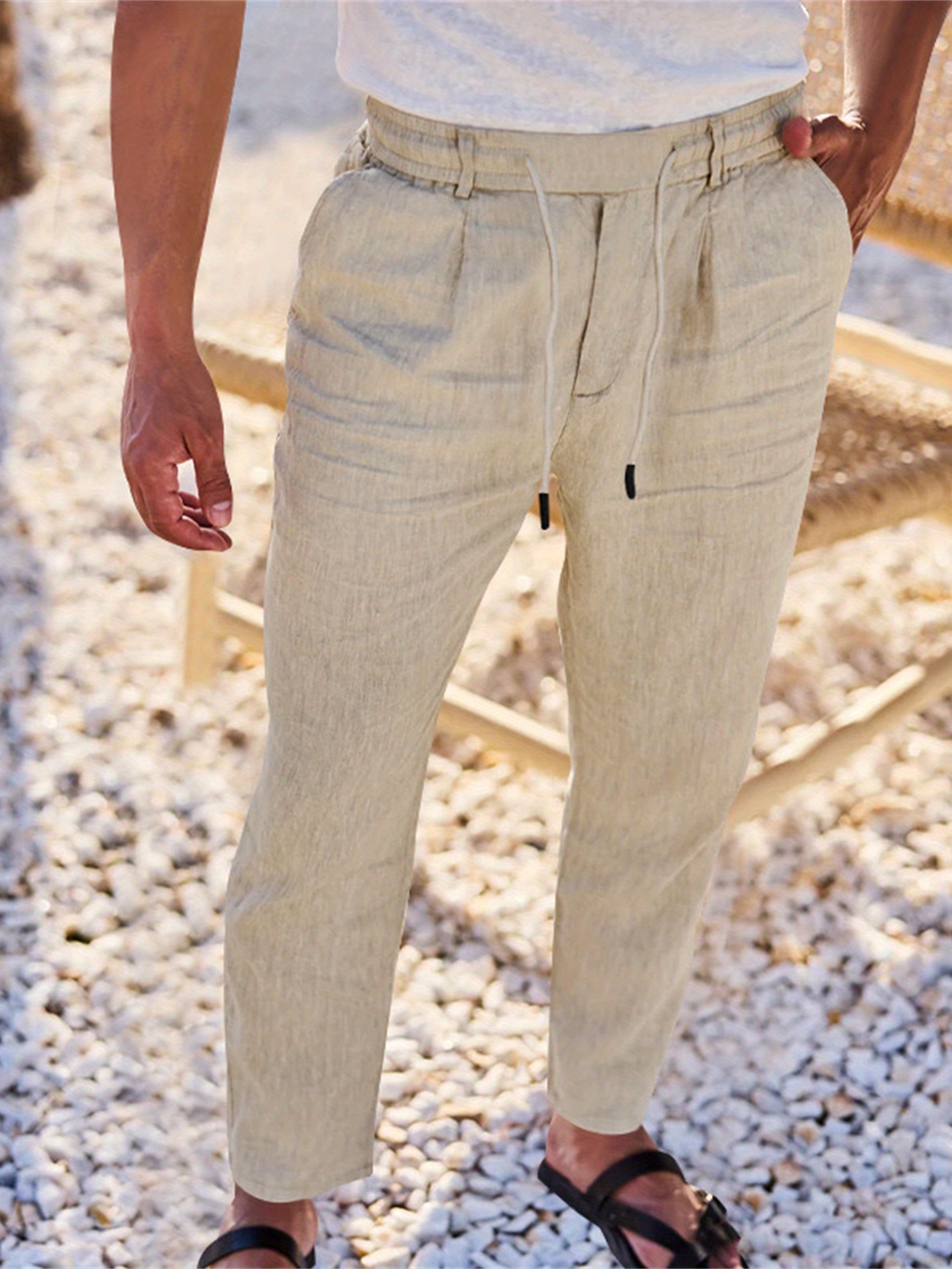 Pantalon Yoga Décontracté En Lin Coton Homme - Coupe Droite Légère Et Respirante