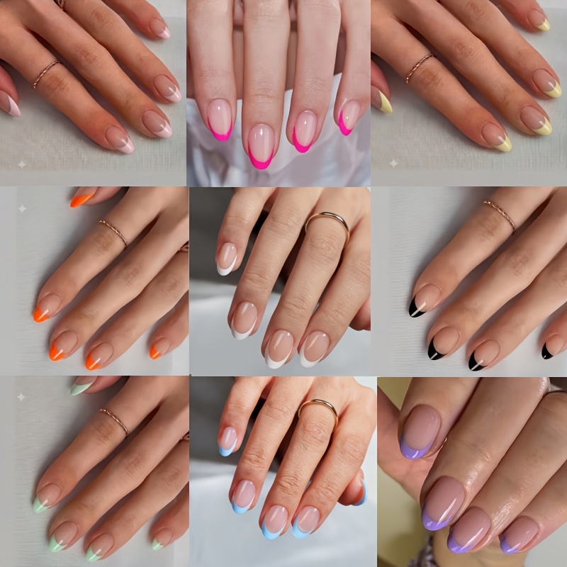 TEMU 270pcs Short Oval Press On Nails Fake, French Nail Tips Mixed Nude Tones, 9-color Dopamine Set Suitable For Holiday Versatile Styles, Reusable