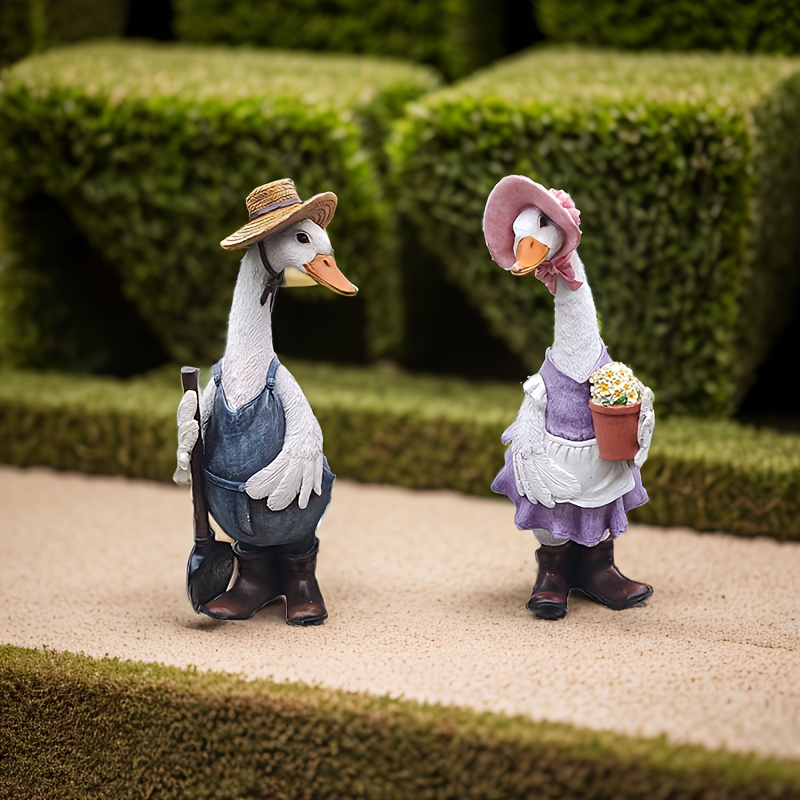 

1pc Resin Duck Statues, Classic Farmhouse Garden Decor, Easter Duck Figurines With Welcome Sign, Outdoor Yard Ornaments, Decorative Gift