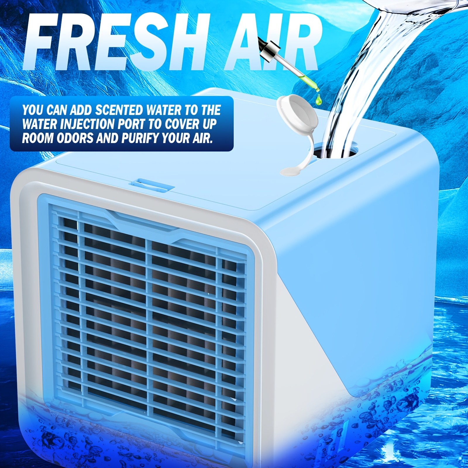 TEMU Portable Ac Mini Air Conditioner Cooling Fan With 3 And Timer, Personal Desk Evaporative Cooler With Humidifier For Room, Home, Office, Or Car