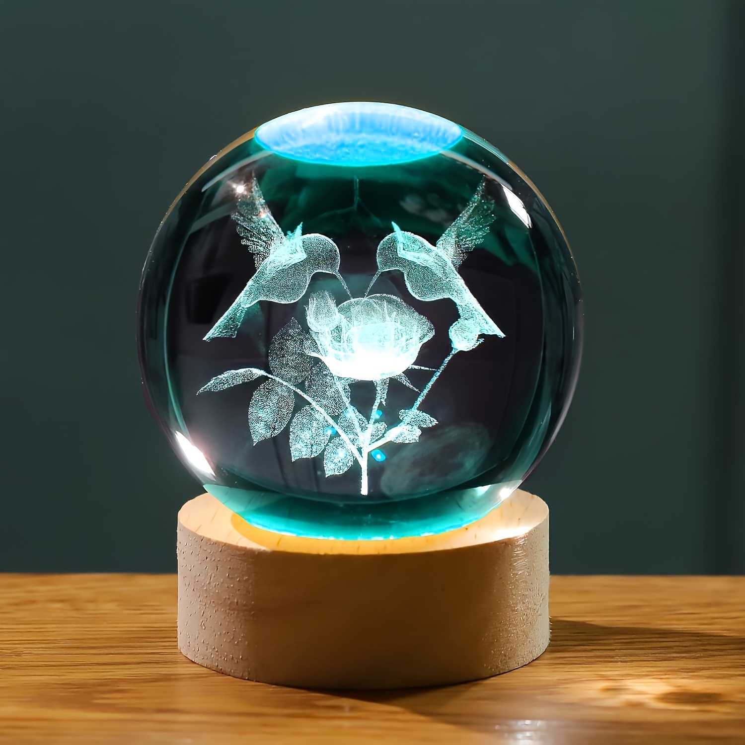 

1 3d Hummingbird Crystal Ball, Wooden Base, Shui Animal Night Light For Home Bedroom Decoration. A Great Gift For Wife, Girlfriend, Or Mom On Valentine's Day, Birthday, Wedding Anniversary. 2.