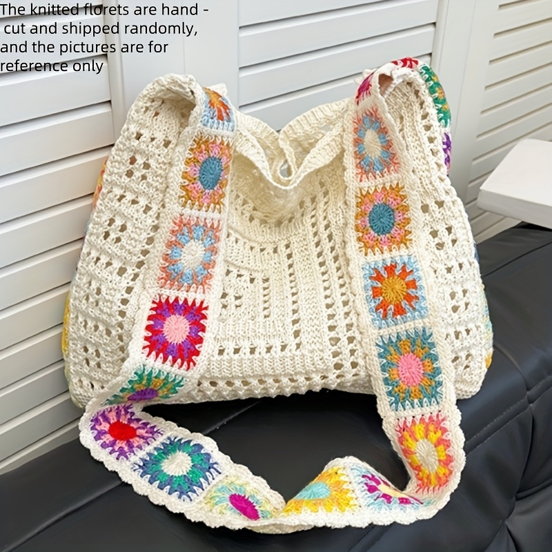 A Soft Knitted One-shoulder Bag Made Of Polyester Fiber In A Bohemian Style, Featuring A Mesh Design For The Bag Body. It Can Phone, Lipstick, And Other Personal , Lining, Zipper, Or Button Closure