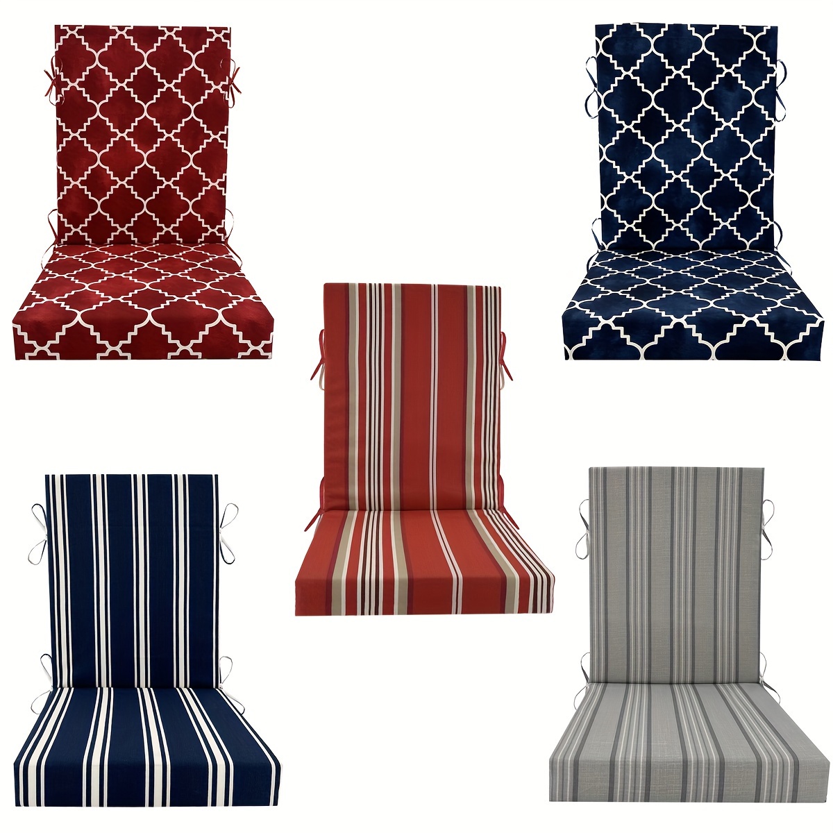Outdoor-Sitzkissen Mit Rückenlehne – 61x61 Cm, Wasserdicht, Mit Bändern & Griff, Für Gartenstühle (Burgunderrot)