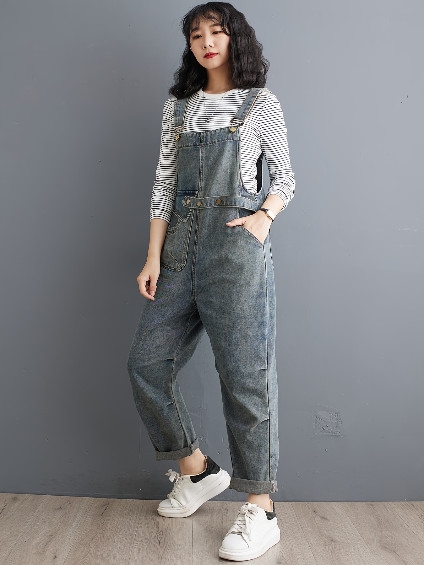 womens plus size relaxed fit shoulder denim jumpsuit Temu United