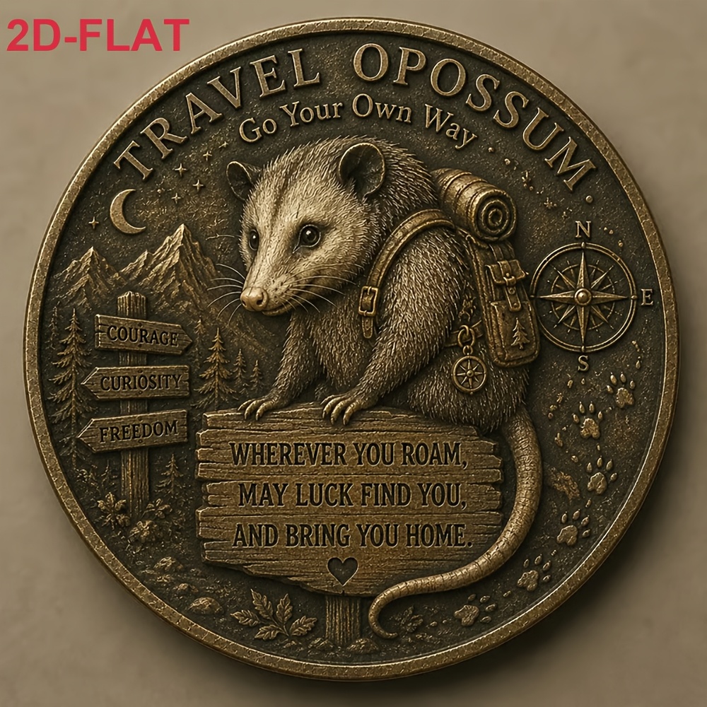 TEMU 2d Flat, 2d Flat And Theme Opossum Commemorative Souvenir Exquisite Pattern Details Backpacker Keepsake Collectible Figurines Replica, 2d Flat