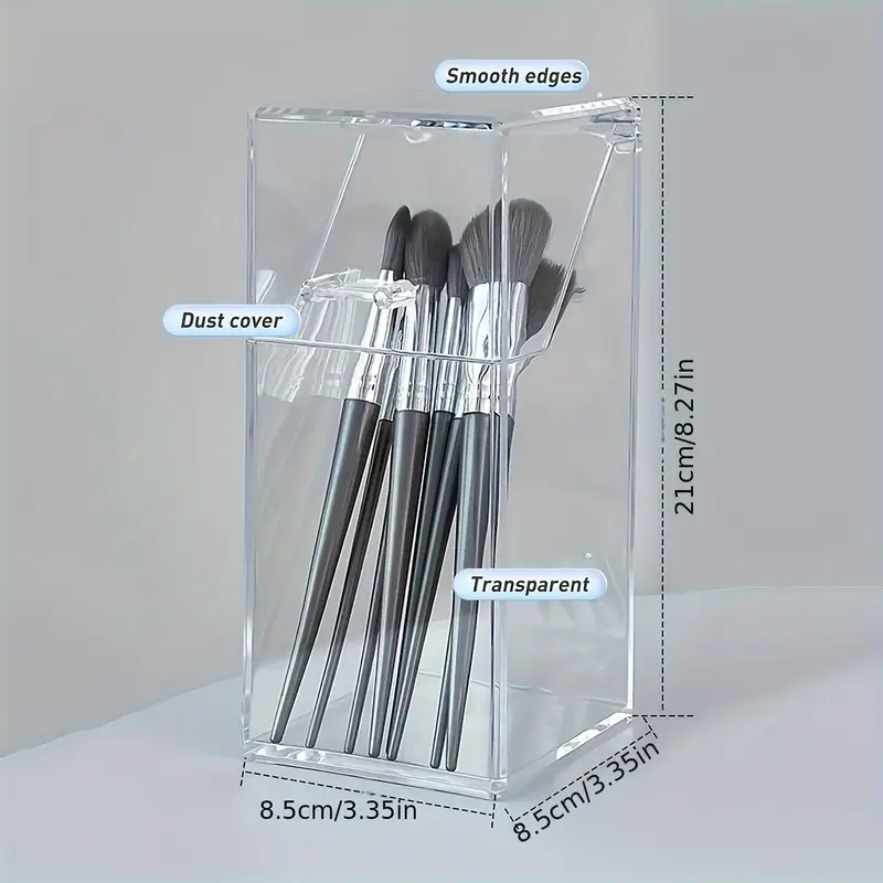 1 clear acrylic desk organizer with lid dustproof storage box for makeup brushes pens sleek for visibility makeup brush holder solution clear acrylic material Product details 2