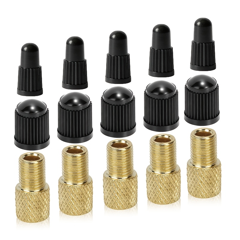 TEMU Adaptateur de valve en laiton (5 + 10 bouchons) convertissant en Schrader, compatible avec tous les vélos, vélos électriques et trottinettes