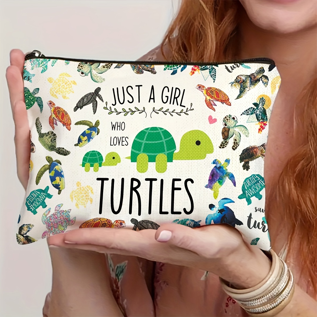 

1pc Turtle-themed Cosmetic Bag For Women - " Who " Design, Perfect Gift For Teen Girls & Turtle Enthusiasts, Polyester Makeup Pouch, Ideal For Travel & Outdoor Use, Turtle Decor