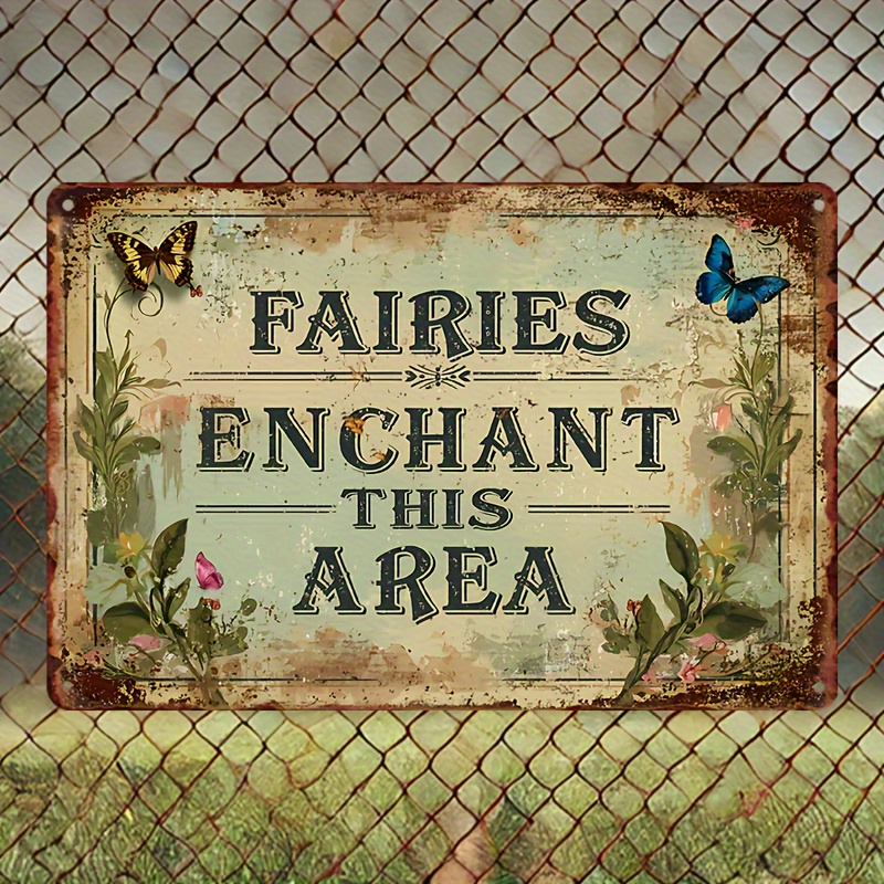 

1 Fairy Vintage Metal Tin Sign (8"x12") - Rustic Whimsical Wall Art With Floral & For Garden Or Patio, Adds A Touch Of & Charm, Outdoor Decor