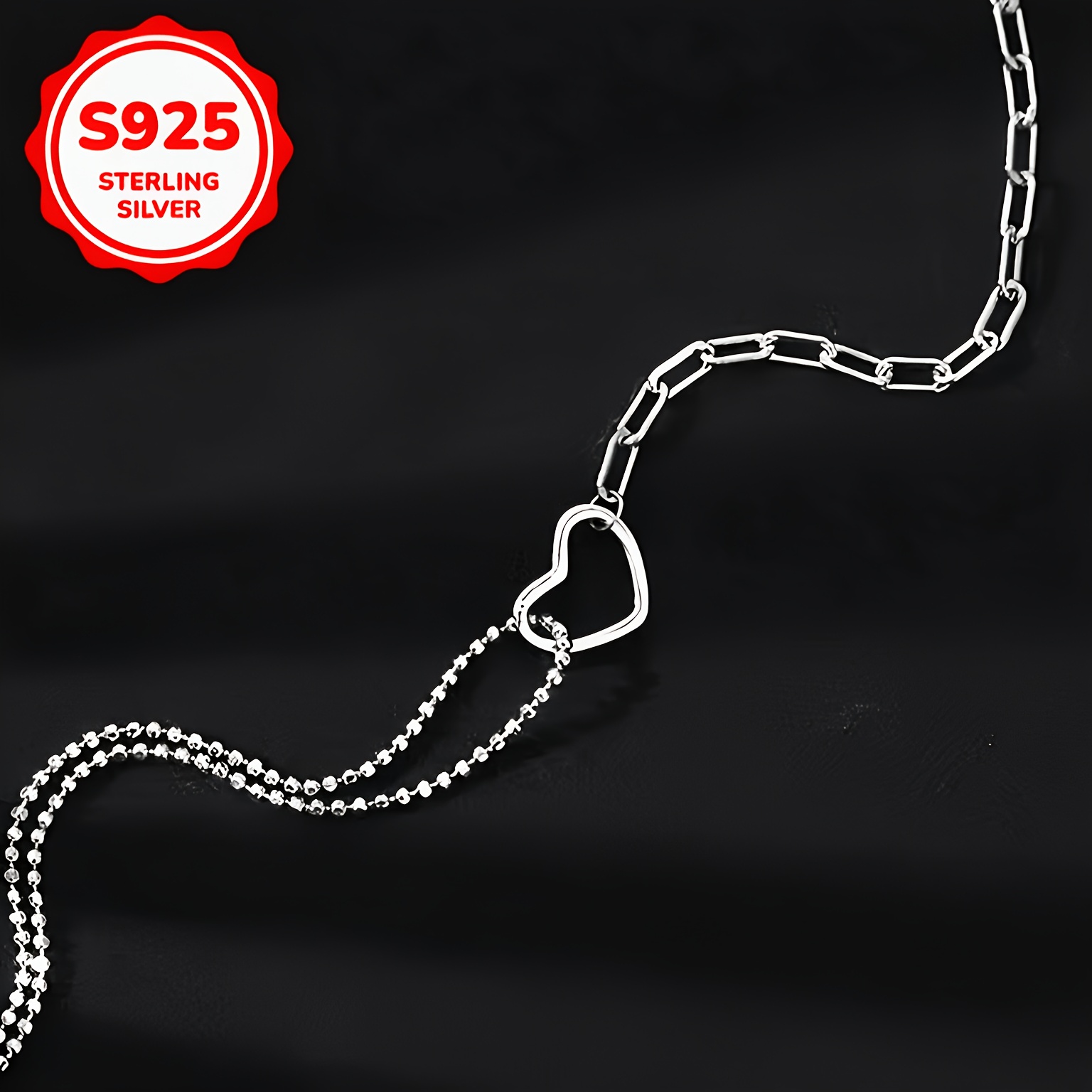 925 Silver Hollow Double-Layer Heart Patchwork Bracelet, Versatile Design