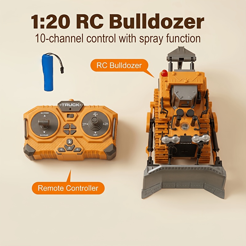 Image of 1:24 Alloy Bulldozer (10 Channels), Of , , Turning Left, Turning Right, And Making Sounds, Suitable As A Christmas And Birthday Gift
