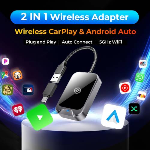 صورة العنصر محول carplay لاسلكي auto 2-in-1 صغير للسيارات متوافق مع iphone ios10+ و 11+، موصل usb carplay سلكي إلى لاسلكي، تحديثات عبر الإنترنت، توافق مع السيارات، تشغيل فوري