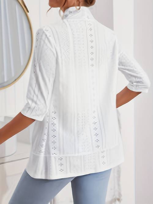 elegant damesvest met mouwen van jacquard met opengewerkte details voor lente/zomer