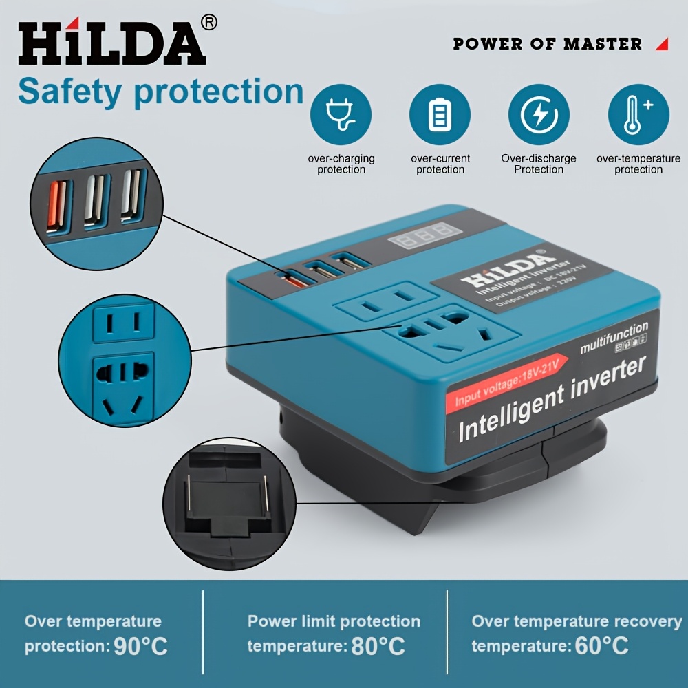 item picture   portable lithium battery inverter emergency use for outdoor fast charging for phones laptops high power   compatible with makita series 18v 21v batteries without battery